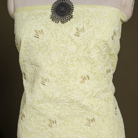 Yellow Chikankari with Parsi Style Embroidery Cotton Kurta Material