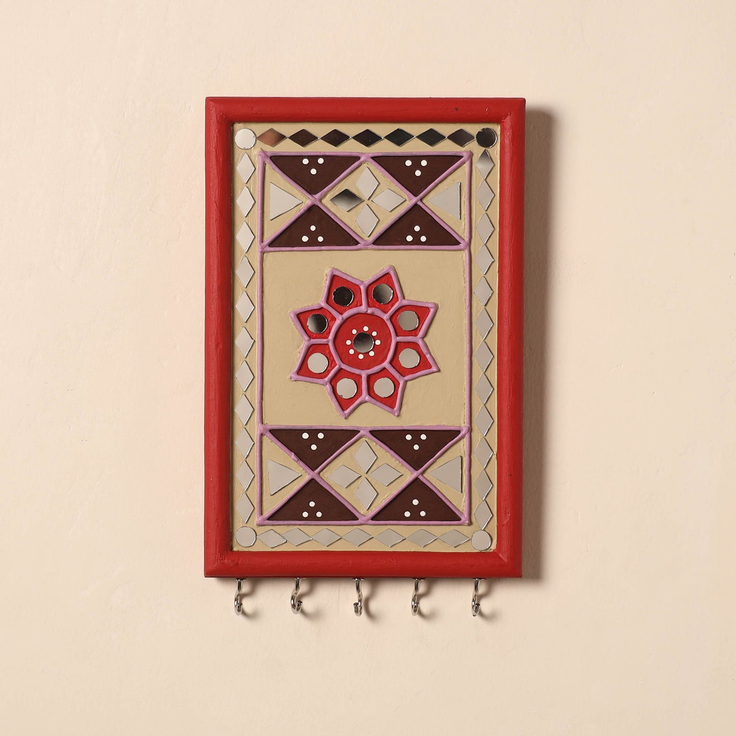 Kutch Mud Mirror Work Lippan Art Key Holder (9 x 6 in) 41