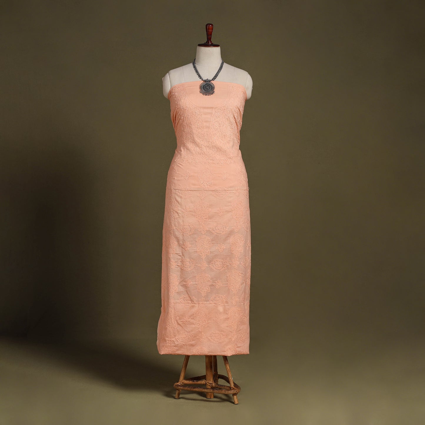 Peach - chikankari hand embroidery mul cotton unstitched