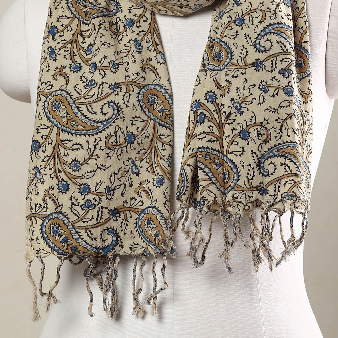 Beige - Block Printed Cotton Sanganeri Stole 08