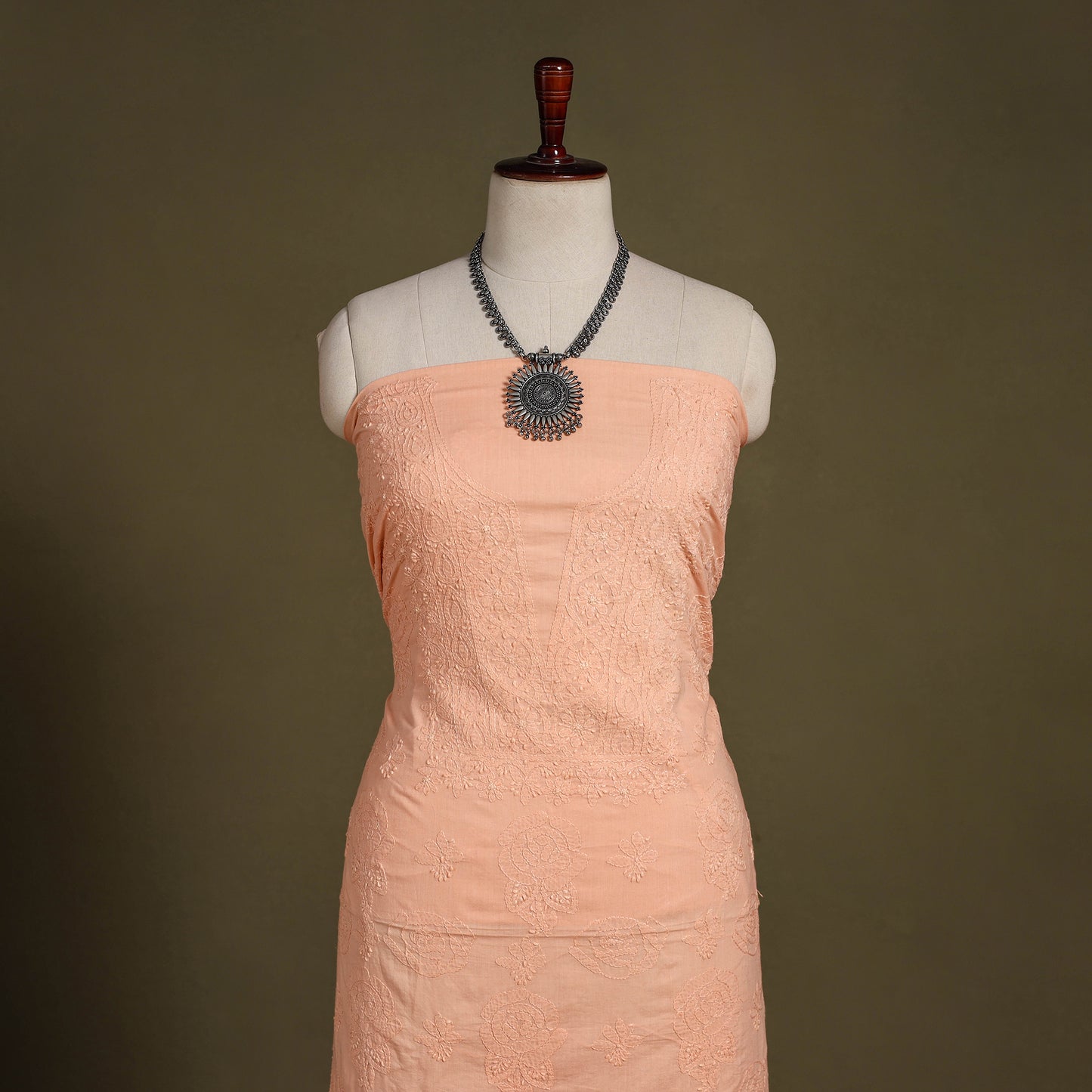 Peach - chikankari hand embroidery mul cotton unstitched