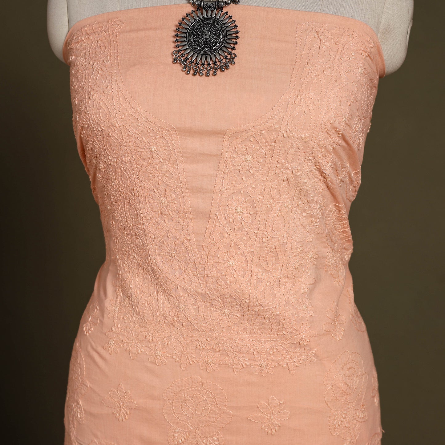 Peach - chikankari hand embroidery mul cotton unstitched