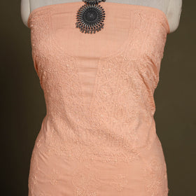 Peach - chikankari hand embroidery mul cotton unstitched