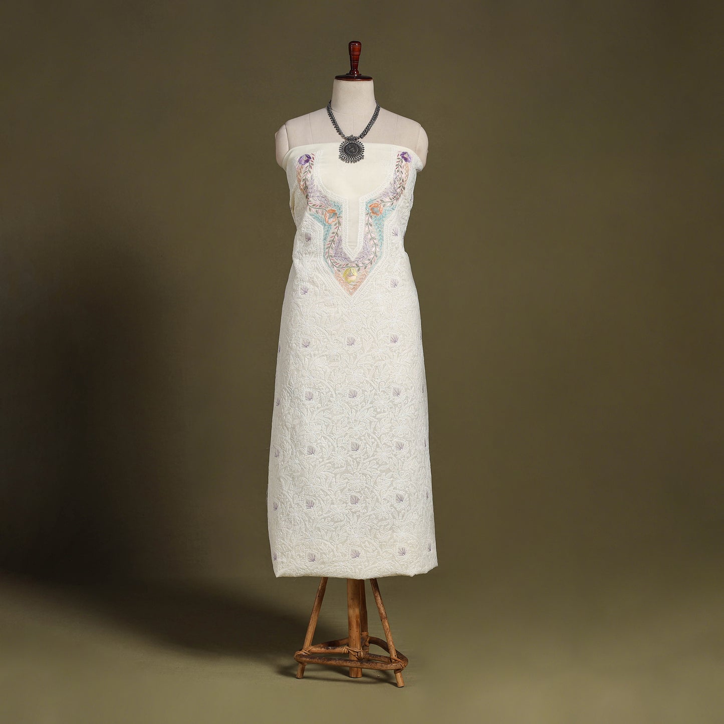 Chikankari with Parsi Style Embroidery Cotton Kurta Material