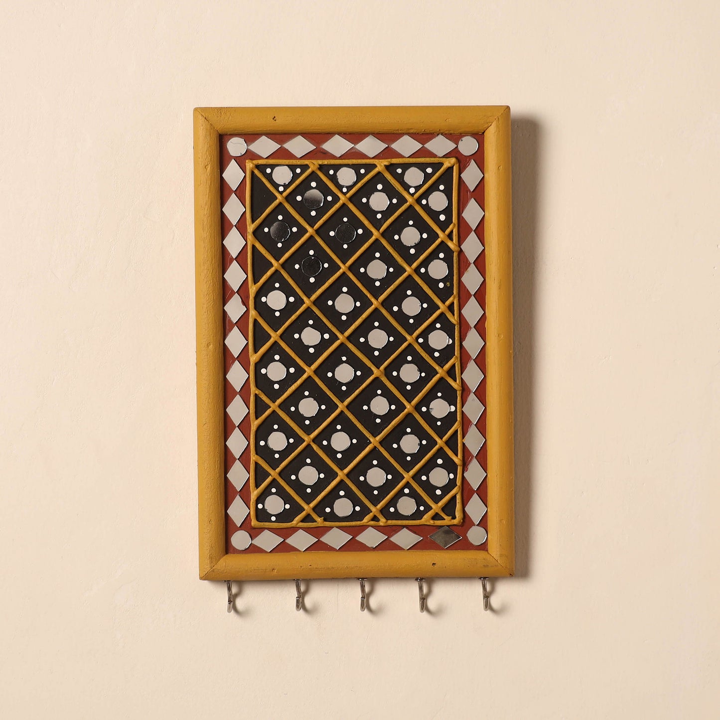 Kutch Mud Mirror Work Lippan Art Key Holder (9 x 6 in) 44