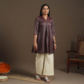 Brown Tussar Silk Cotton Kurta with Fine Hand Embroidery