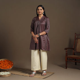 Brown Tussar Silk Cotton Kurta with Fine Hand Embroidery