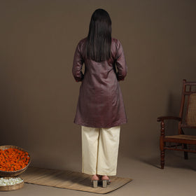 Brown Tussar Silk Cotton Kurta with Fine Hand Embroidery