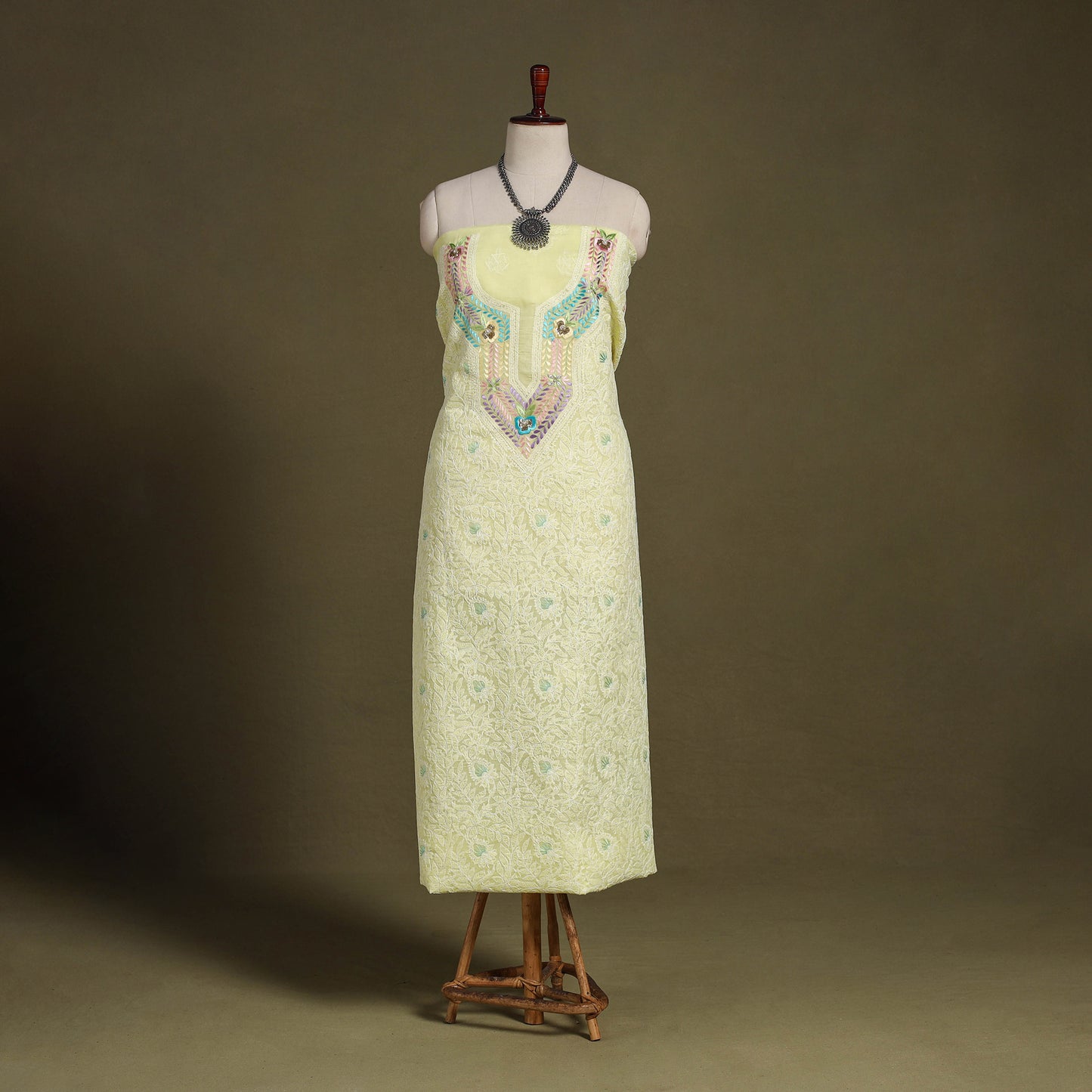 Chikankari with Parsi Style Embroidery Cotton Kurta Material