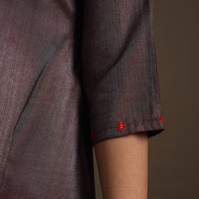 Brown Tussar Silk Cotton Kurta with Fine Hand Embroidery