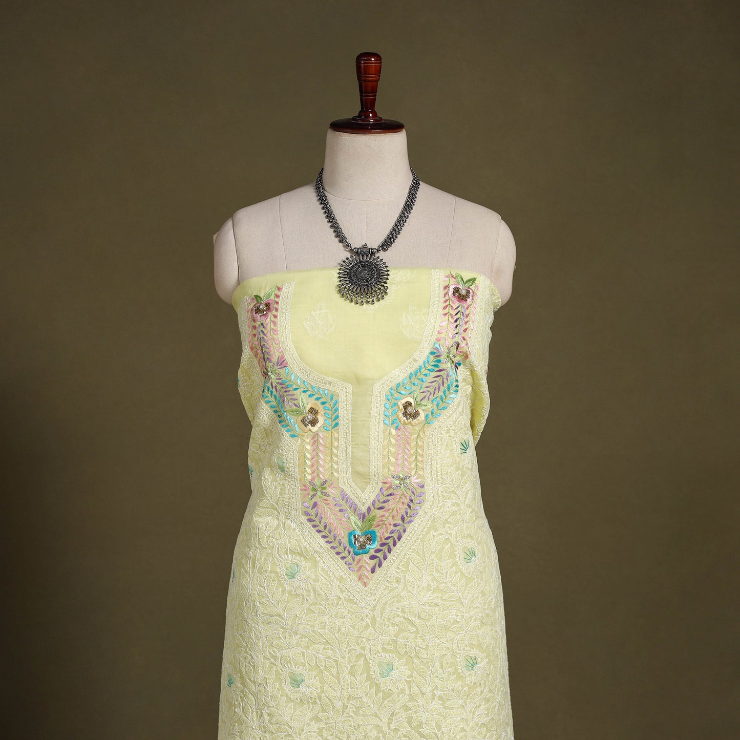 Chikankari with Parsi Style Embroidery Cotton Kurta Material