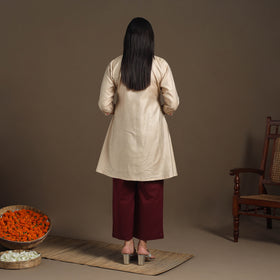 Beige Tussar Silk Cotton Kurta with Fine Hand Embroidery