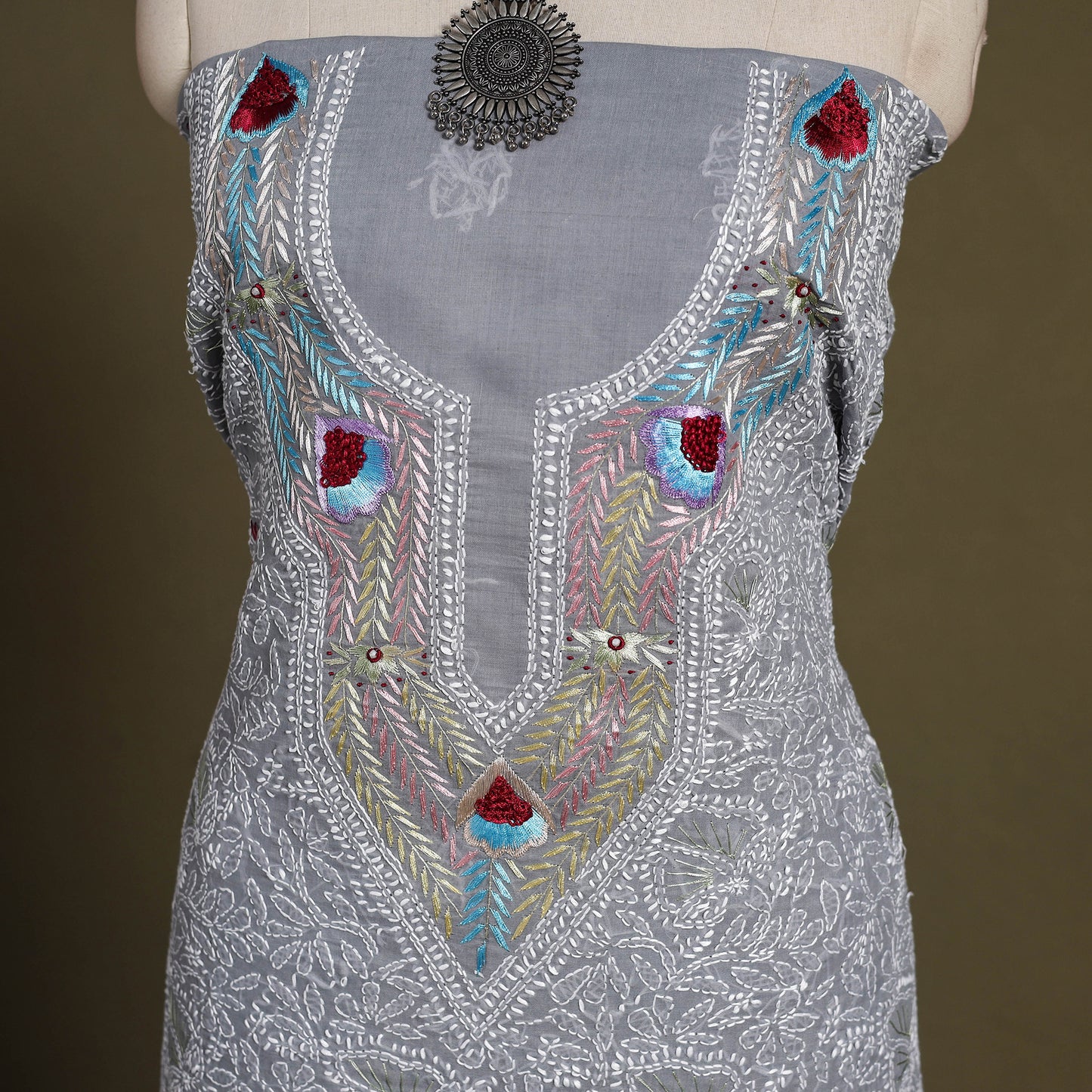 Chikankari with Parsi Style Embroidery Cotton Kurta Material