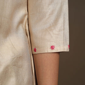 Beige Tussar Silk Cotton Kurta with Fine Hand Embroidery