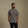 Balck Natural Dyed Block Print Cotton Men Half Sleeve Bagru Shirt