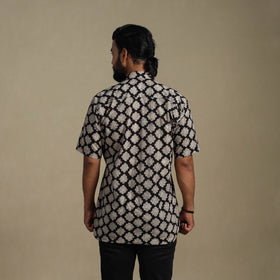 Balck Natural Dyed Block Print Cotton Men Half Sleeve Bagru Shirt