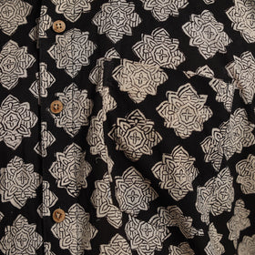 Balck Natural Dyed Block Print Cotton Men Half Sleeve Bagru Shirt