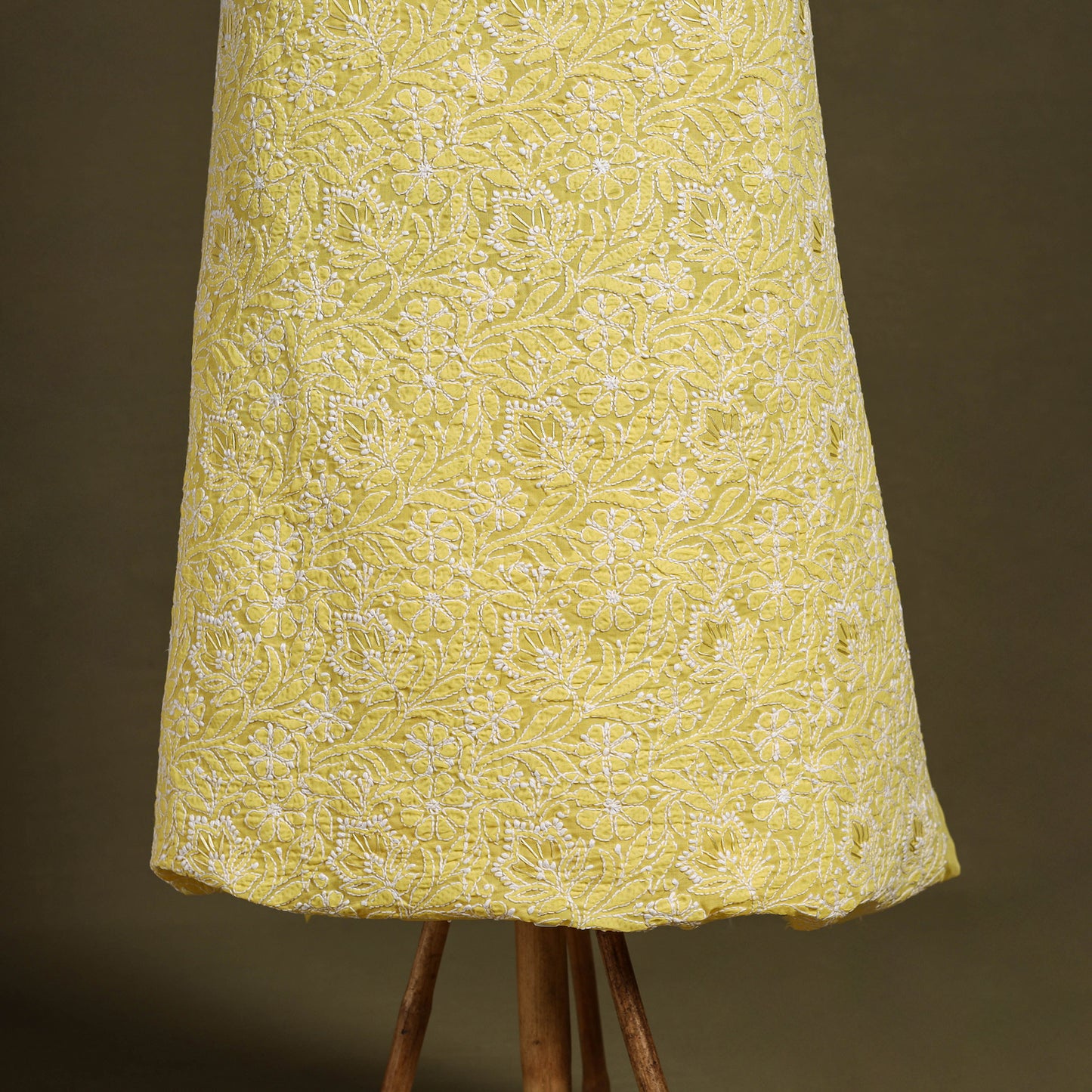 Yellow Chikankari with Parsi Style Embroidery Cotton Kurta Material