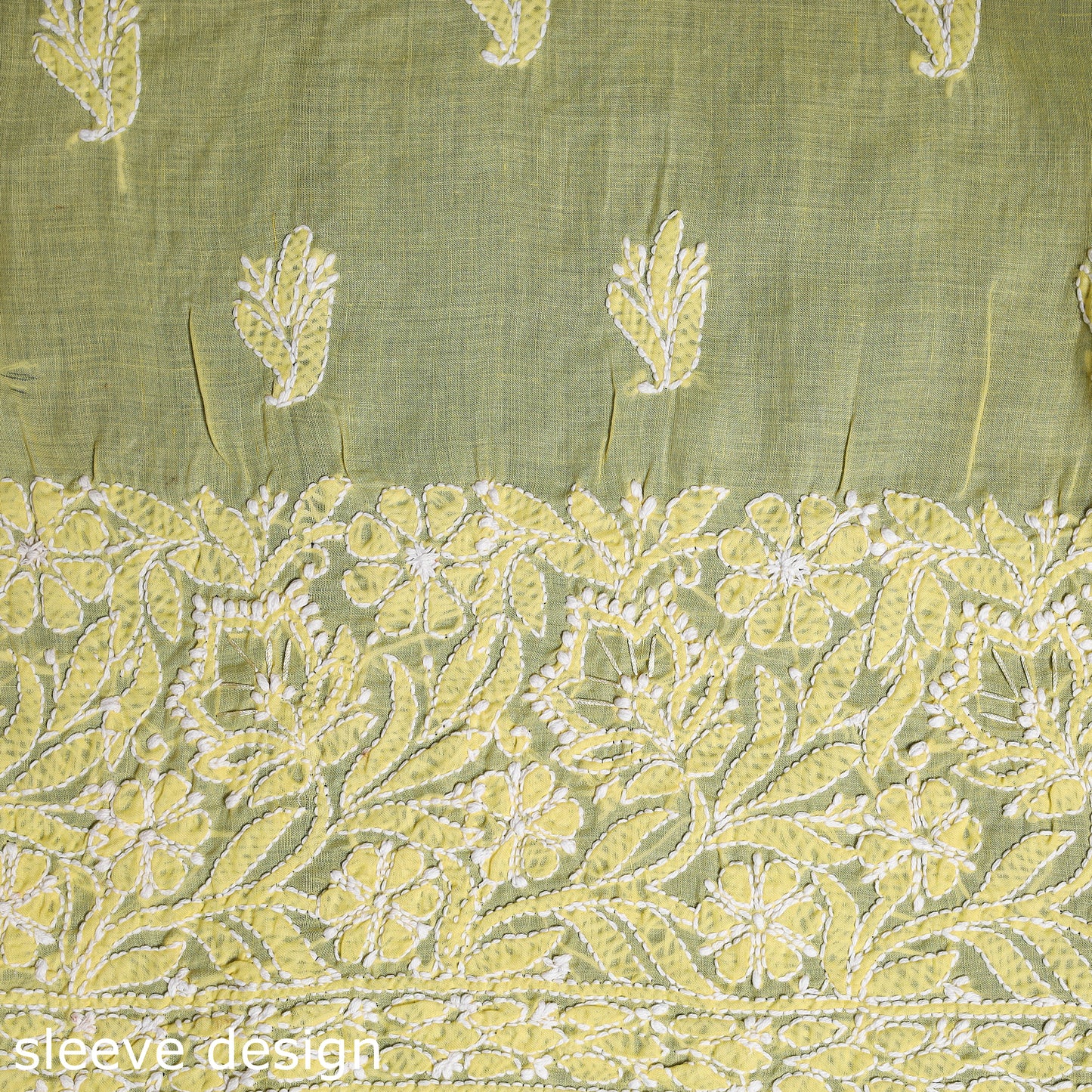 Yellow Chikankari with Parsi Style Embroidery Cotton Kurta Material