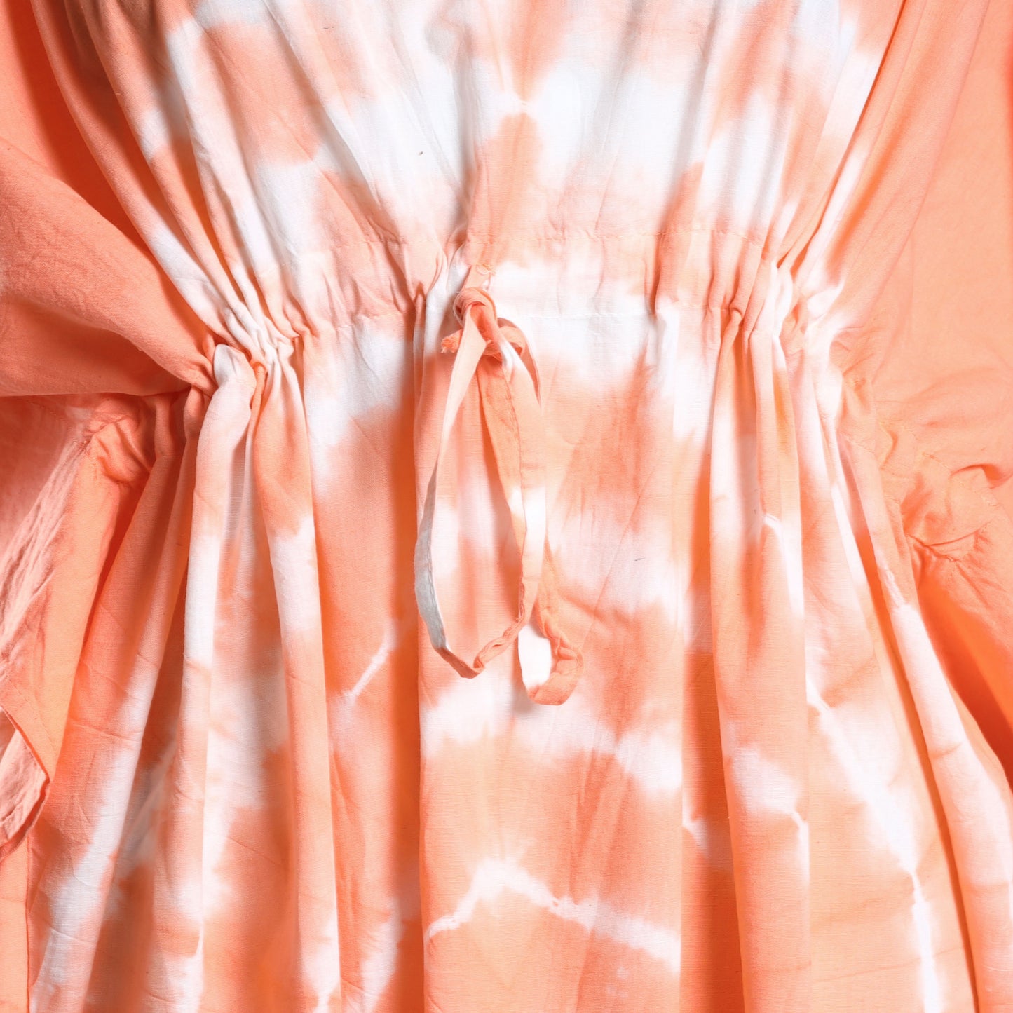 Peach - Shibori Tie-Dye Cotton Kaftan with Tie-Up Waist