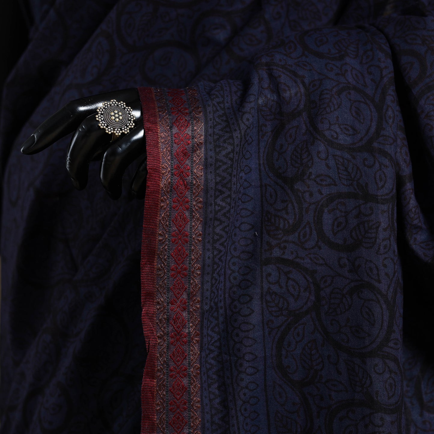 Blue Block Print Natural Dyed Cotton Bagh Saree