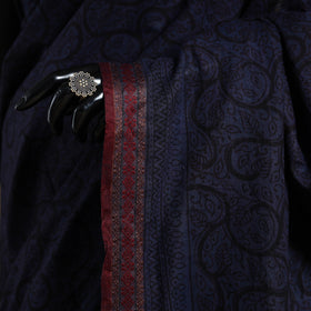 Blue Block Print Natural Dyed Cotton Bagh Saree