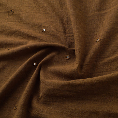 Brown - Kutch Organic Kala Cotton Mirror Work Pure Handwoven Fabric 09