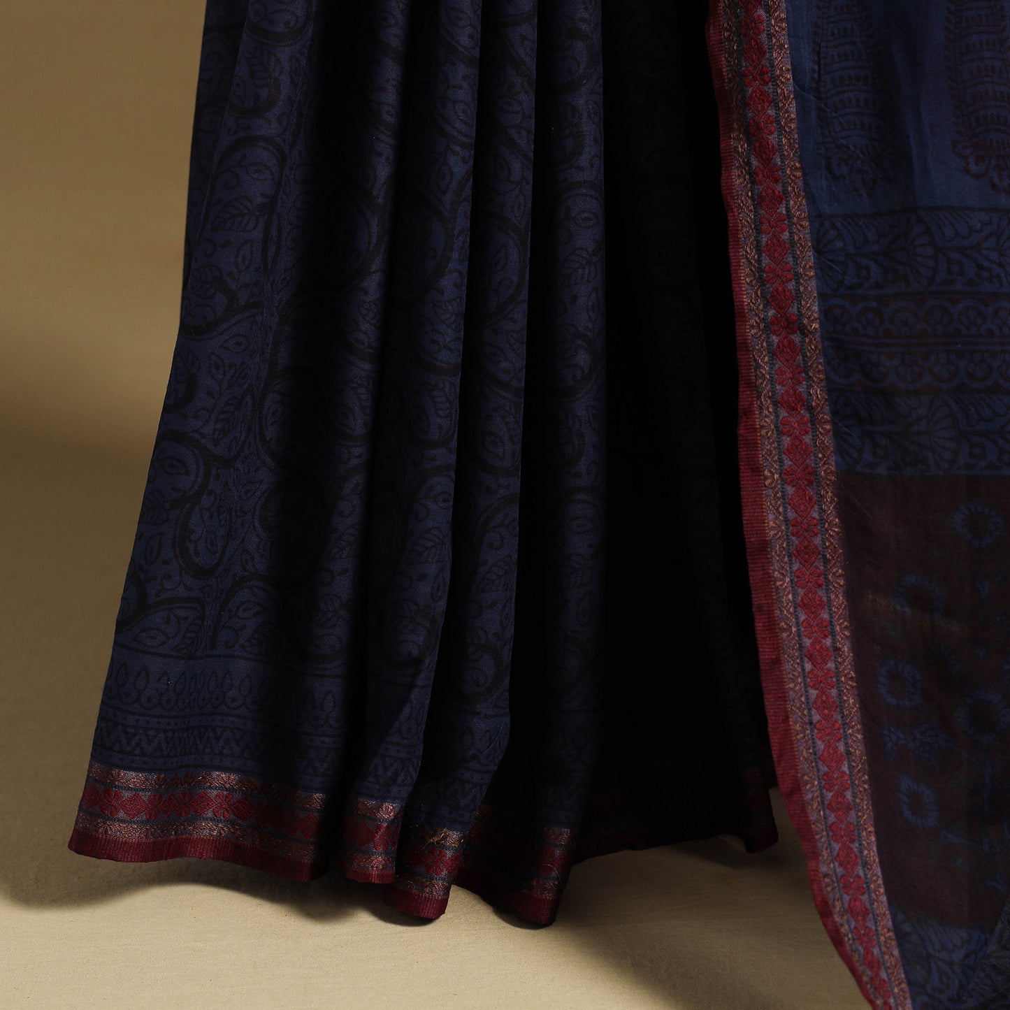 Blue Block Print Natural Dyed Cotton Bagh Saree