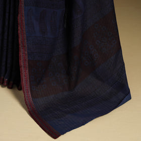 Blue Block Print Natural Dyed Cotton Bagh Saree