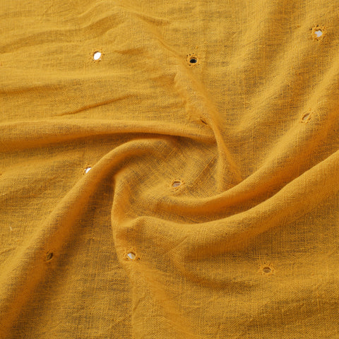 Yellow - Kutch Organic Kala Cotton Mirror Work Pure Handwoven Fabric 10
