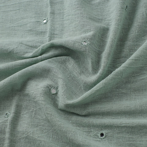 Green - Kutch Organic Kala Cotton Mirror Work Pure Handwoven Fabric 12