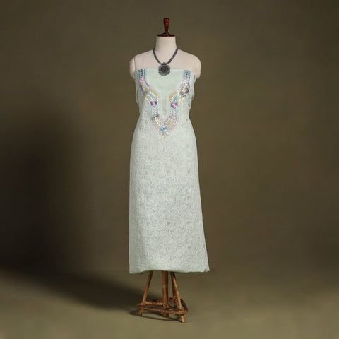 Green Chikankari with Parsi Style Embroidery Cotton Kurta Material