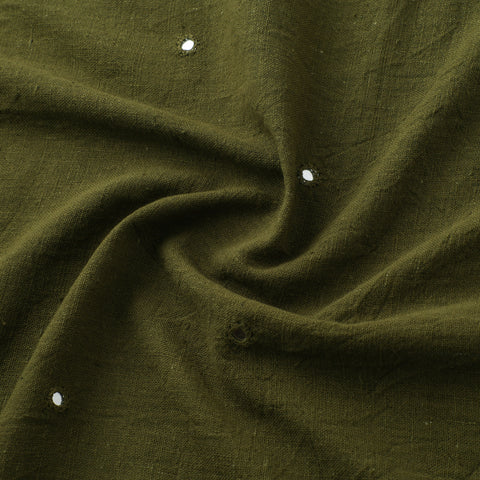 Green - Kutch Organic Kala Cotton Mirror Work Pure Handwoven Fabric 14
