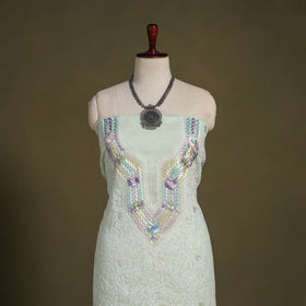Green Chikankari with Parsi Style Embroidery Cotton Kurta Material