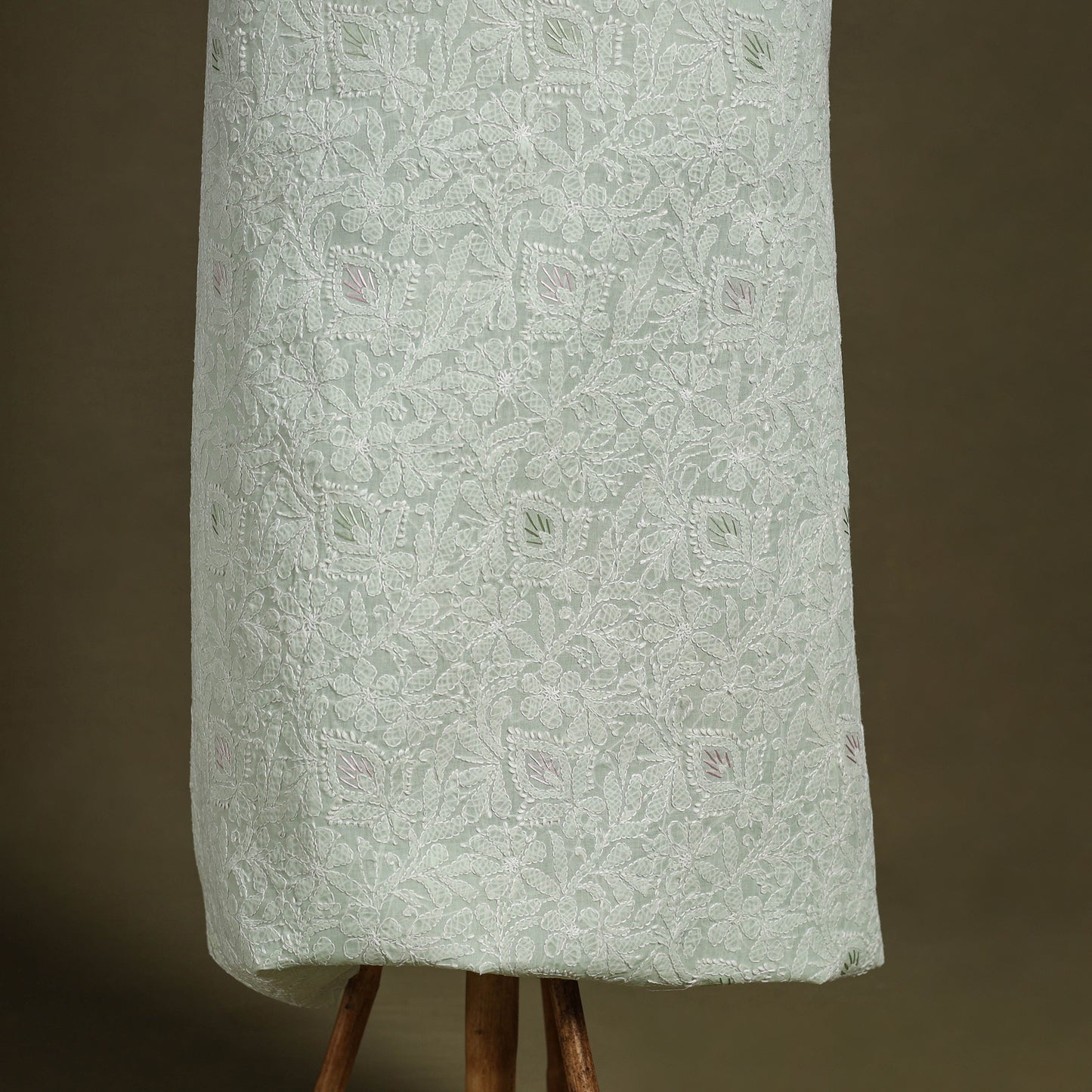 Green Chikankari with Parsi Style Embroidery Cotton Kurta Material