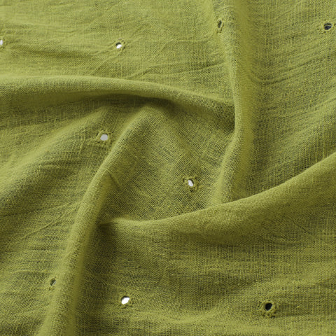 Green - Kutch Organic Kala Cotton Mirror Work Pure Handwoven Fabric 15