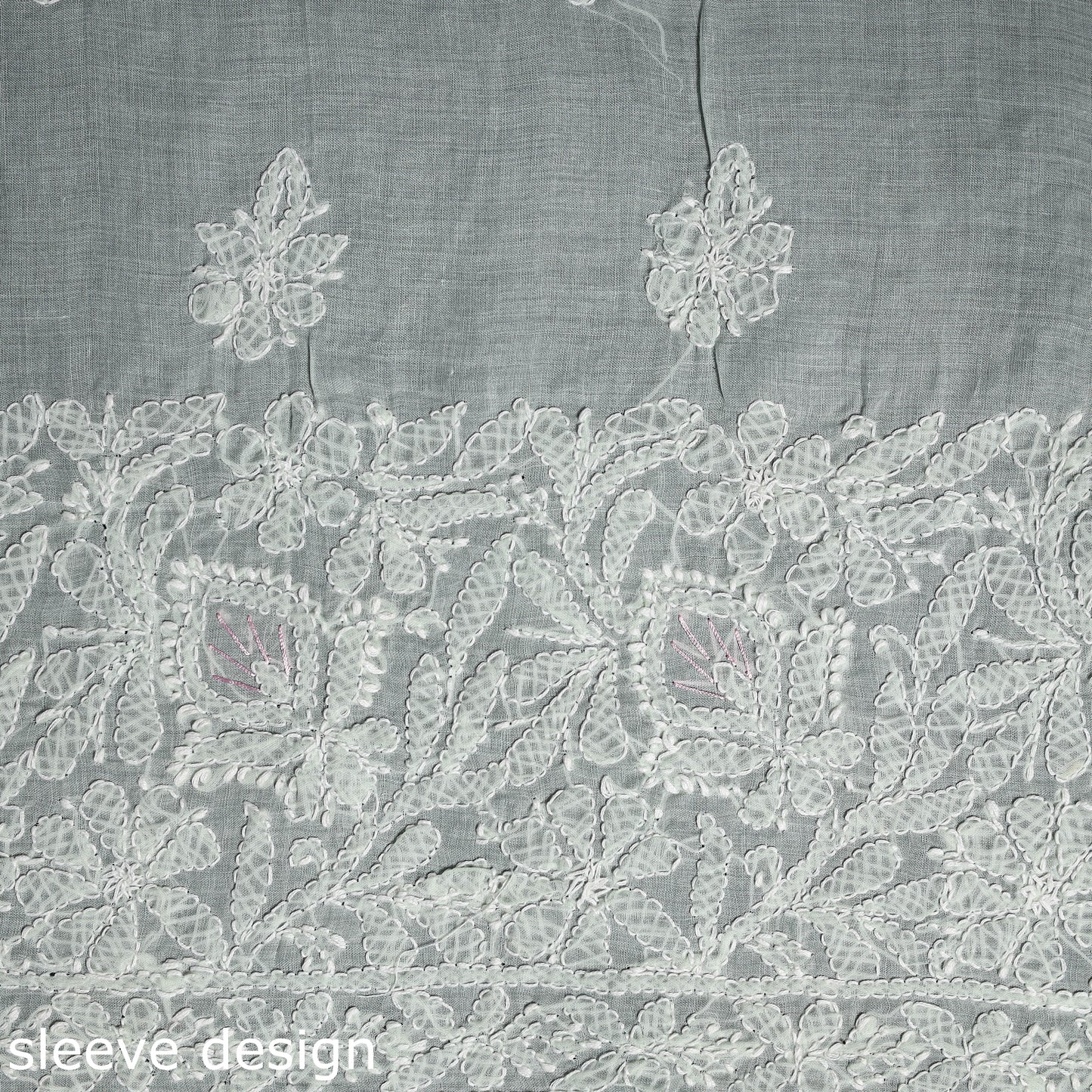 Green Chikankari with Parsi Style Embroidery Cotton Kurta Material