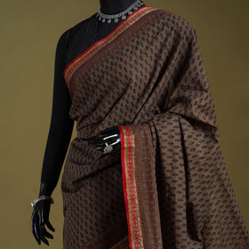 Brown Block Print Natural Dyed Cotton Bagh Saree