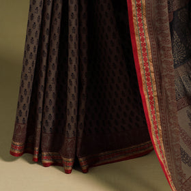 Brown Block Print Natural Dyed Cotton Bagh Saree