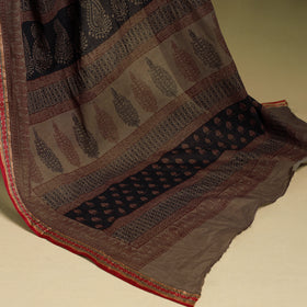 Brown Block Print Natural Dyed Cotton Bagh Saree