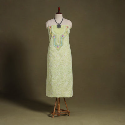 Yellow Chikankari with Parsi Style Embroidery Cotton Kurta Material