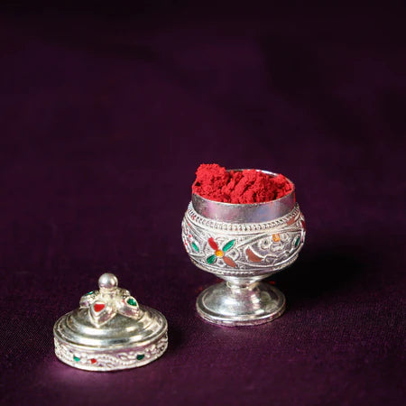 Meenakari Sterling Silver Sindoor Box (Medium)