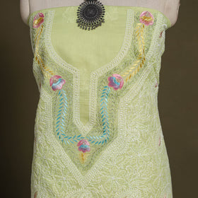 Yellow Chikankari with Parsi Style Embroidery Cotton Kurta Material
