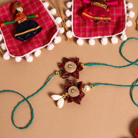  Handmade Fabric Flower Jute Rakhi & Lumba Set 