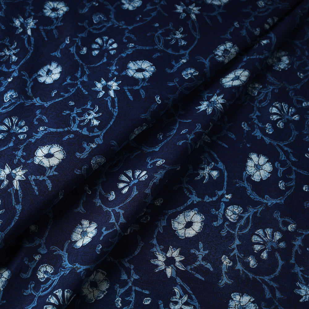 Blue with Flower Akola Hand Block Printed Cotton Fabric 28