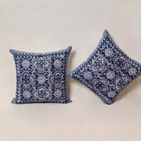 Blue - Block Print Sanganeri Floral Cushion Cover (Set of 5) 01