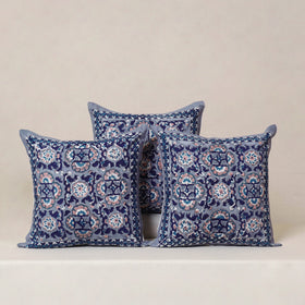 Blue - Block Print Sanganeri Floral Cushion Cover (Set of 5) 01