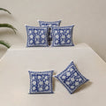 Blue - Block Print Sanganeri Floral Cushion Cover (Set of 5) 02