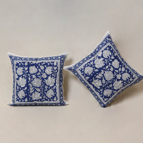 Blue - Block Print Sanganeri Floral Cushion Cover (Set of 5) 02