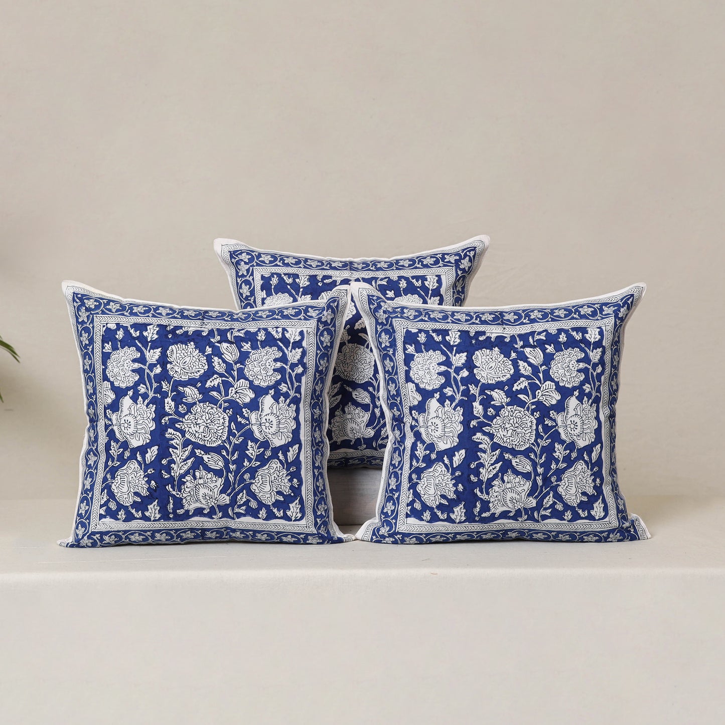 Blue - Block Print Sanganeri Floral Cushion Cover (Set of 5) 02